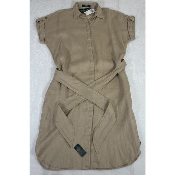 Lauren Ralph Lauren Dresses & Skirts - NWT Lauren Ralph Lauren Tie Front Linen Shirt Dress Sz 12 Lauren Khaki Charity